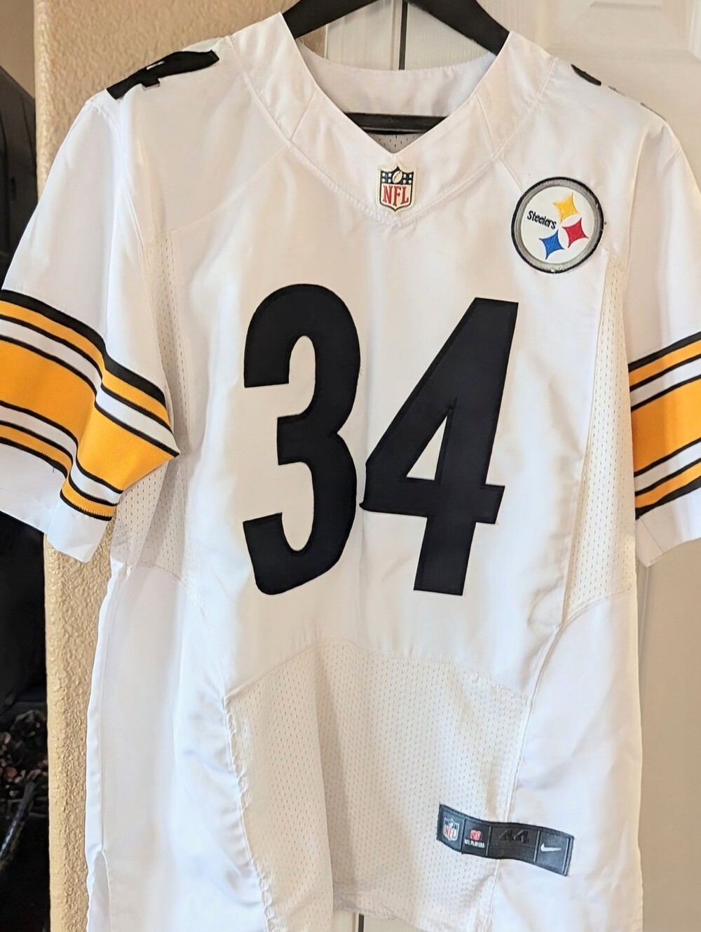 Nike White Pittsburgh Steelers #34 Football Jersey with Black and Yellow Accents
